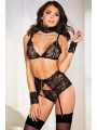Morliva Siyah Zincir Detaylı Fantezi Sütyen Külot Jartiyer Takımı