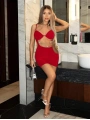 Morliva Zincir Detaylı Göğüs Dekolteli Kırmızı Mini Club Elbisesi