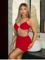 Morliva Zincir Detaylı Göğüs Dekolteli Kırmızı Mini Club Elbisesi