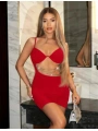 Morliva Zincir Detaylı Göğüs Dekolteli Kırmızı Mini Club Elbisesi
