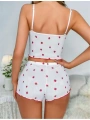 Morliva  Beyaz Çilek Desenli Askılı Şortlu Pijama Takımı