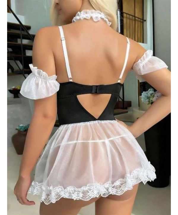 Morliva Beyaz Dantel İşlemeli Büstiyerli Fantezi Tül Gecelik