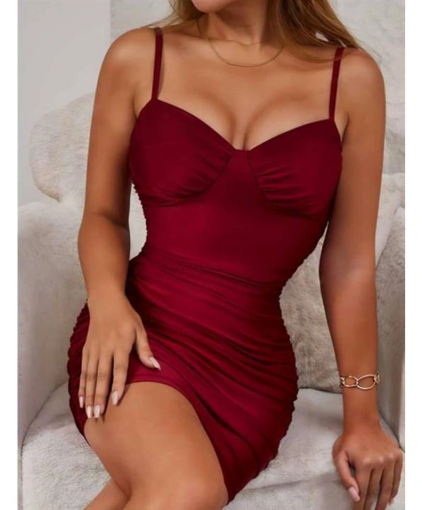 Morliva Bordo Büzgülü Mini Club Elbisesi