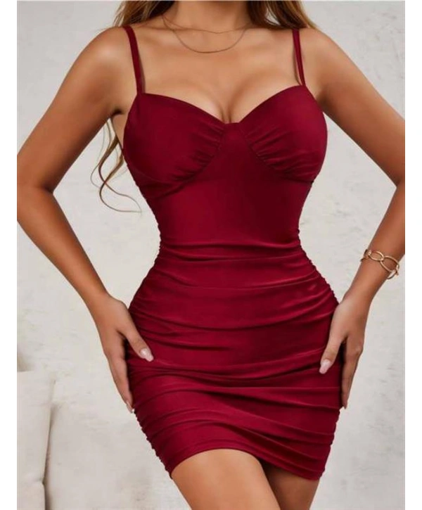 Morliva Bordo Büzgülü Mini Club Elbisesi