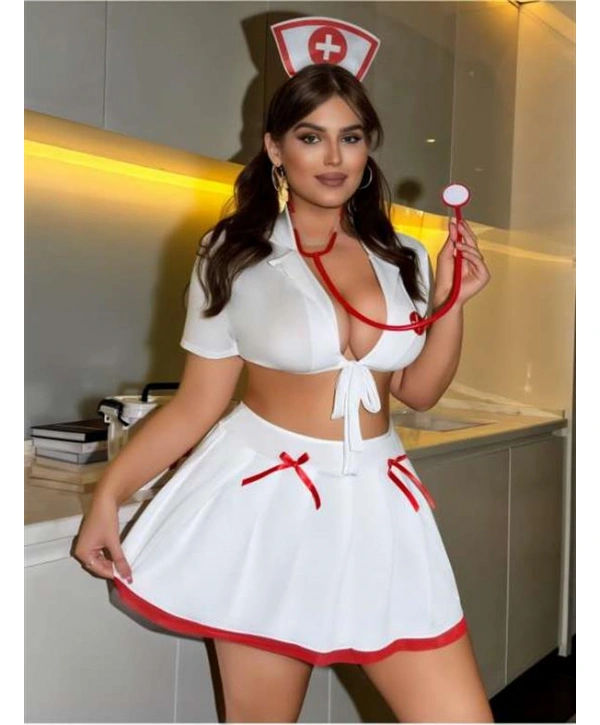 Morliva  Büyük Beden Beyaz Bolerolu Fantezi Hemşire Kostümü