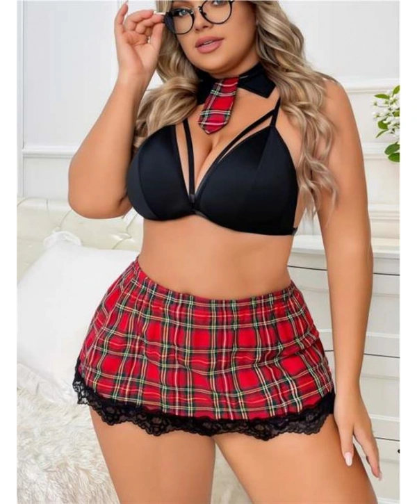 Morliva Büyük Beden Ekose Desen Mini Etekli Fantezi Kostümü