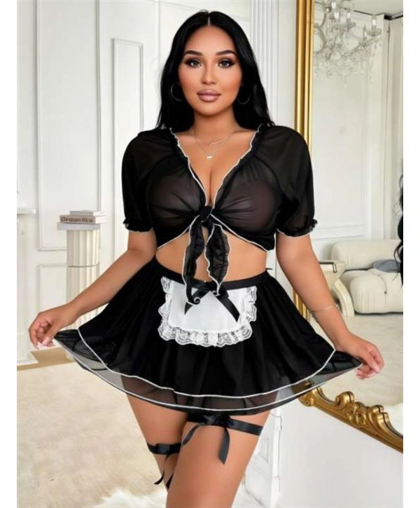 Morliva Büyük Beden Siyah Bolerolu Fantezi Hizmetçi Kostümü