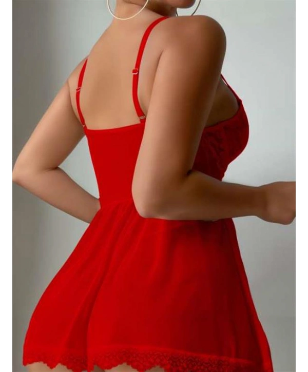 Arias Closet Özel Tasarım Kırmızı Dantel İşlemeli Tül Fantezi Gecelik