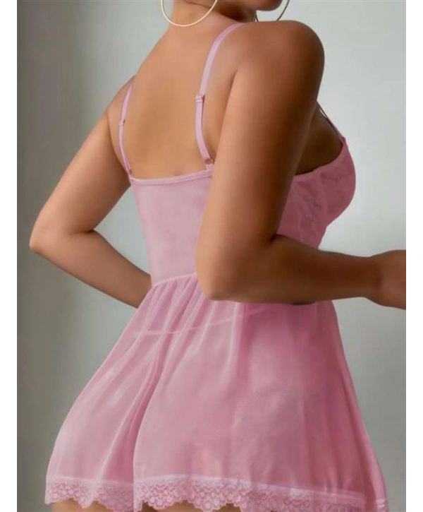 Arias Closet Özel Tasarım Pembe Dantel İşlemeli Tül Fantezi Gecelik