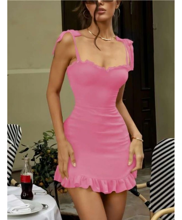 Pembe Fırfırlı Fantezi Mini Club Elbisesi