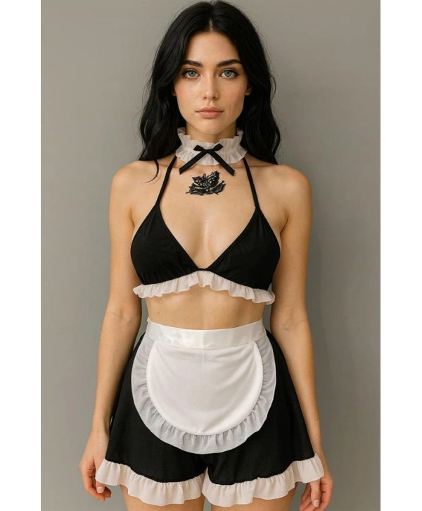 Morliva Siyah Beyaz Fantezi Seksi Hizmetçi Kostümü