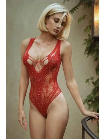 Morliva  Özel Tasarım Kırmızı Taşlı Fantezi Body Vücut Çorabı