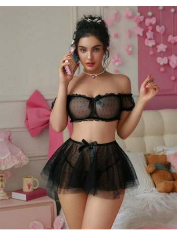 Morliva  Siyah Transparan Fantezi Tül Etekli Sütyen Takımı