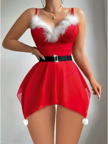 Arias Closet Yılbaşı Özel Kırmızı Fantezi Tül Gecelik