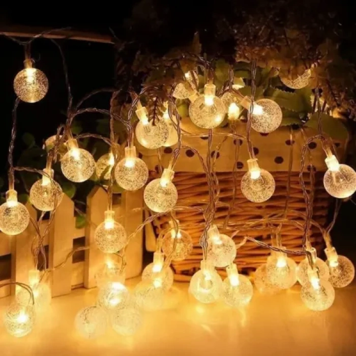 5m 28 Led Kristal Top Gün Işığı Şeffaf Kablo Fişli Eklemeli