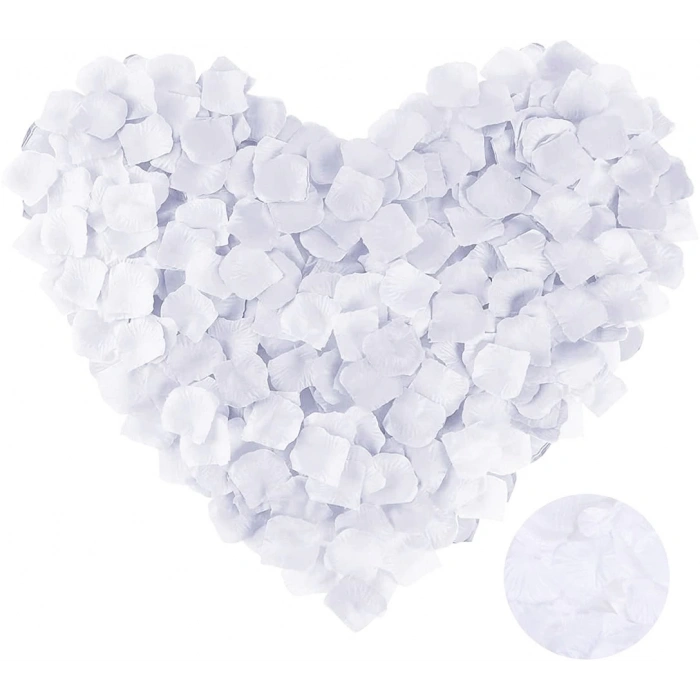 Beyaz Renk Gül Yaprağı Şekilli Konfeti - 10 Paket 1000 Adet