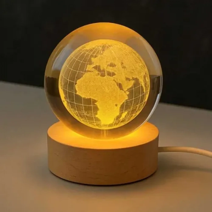Dekoratif Dünya Tasarımlı Işıklı Cam Küre