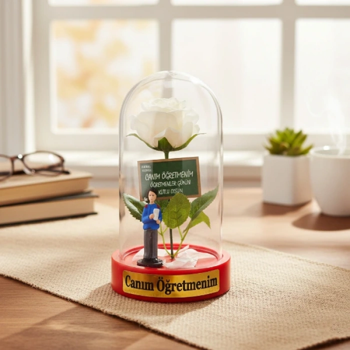 Güllü Biblolu Ters Fanus - Öğretmenler Günü Hediyesi