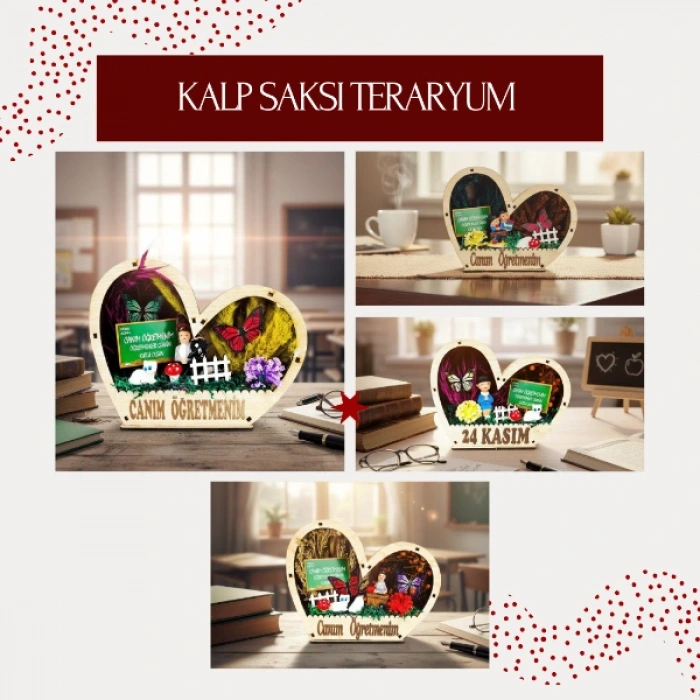 Kalp Saksı Teraryum - Öğretmenler Günü Hediyesi