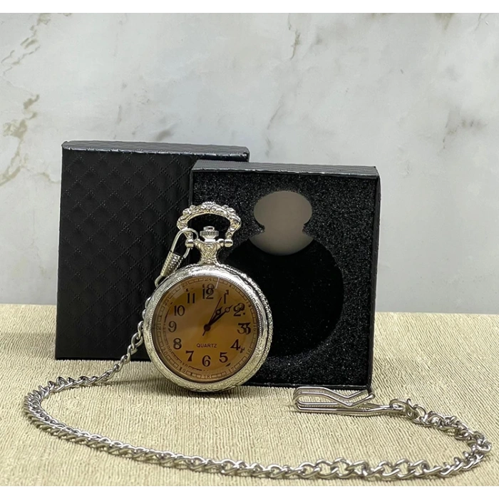 Özel Kutulu Camlı Gümüş Köstekli Saat