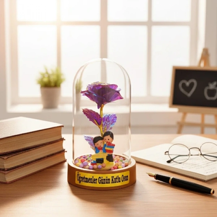 Sonsuzluk Güllü Ters Fanus - Öğretmenler Günü Hediyesi
