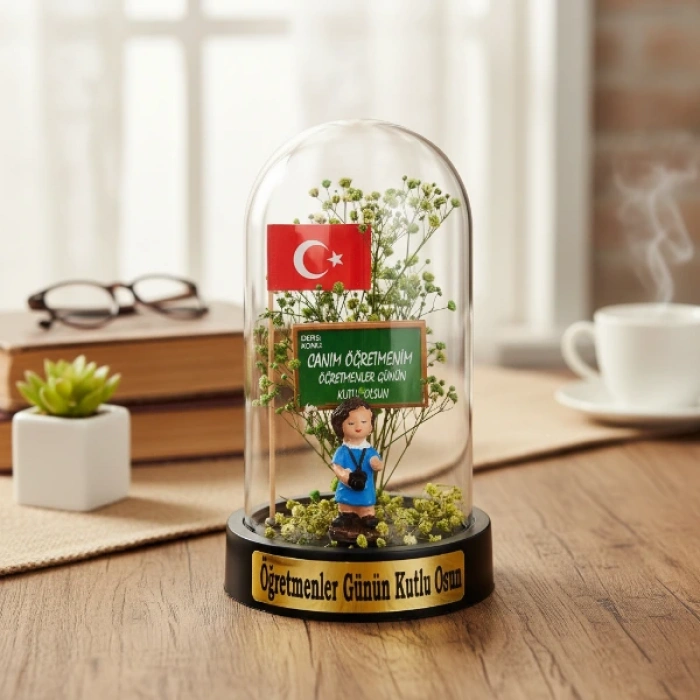 Türk Bayraklı Ters Fanus - Öğretmenler Günü Hediyesi