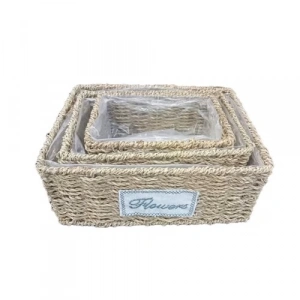 Dikdörtgen Doğal Hasır Saksı Seti - 3lü