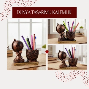 Dünya Tasarımlı Kalemlik - Öğretmenler Günü Hediyesi