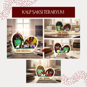 Kalp Saksı Teraryum - Öğretmenler Günü Hediyesi