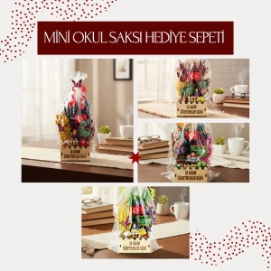 Mini Okul Saksı Hediye Sepeti - Öğretmenler Günü Hediyesi