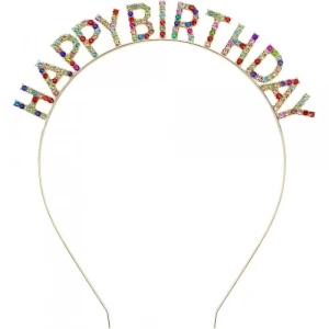 Renkli Kristal Taşlı Lüks Happy Birthday Taçı