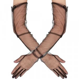 Uzun Boy Likralı Siyah Yetişkin Mega Tül Eldiven