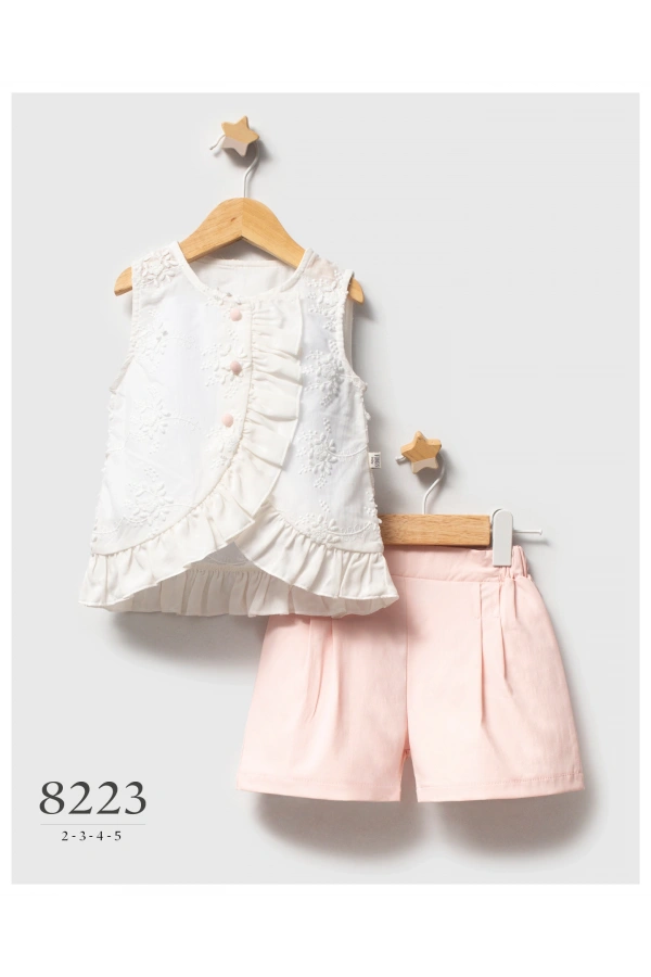 Kız Çocuk Ekru Renk Yazlık 2Li Takım Toptan Çocuk İkili Takım (2-5 Yaş)