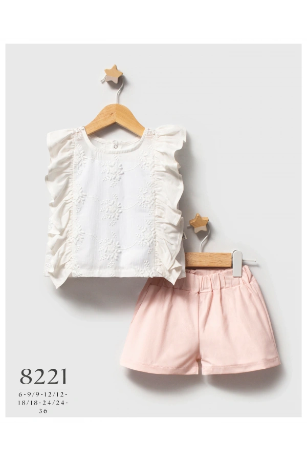 Kız Bebek Ekru Renk Yazlık 2Li Takım Toptan Bebek İkili Takım (6-36 Ay)