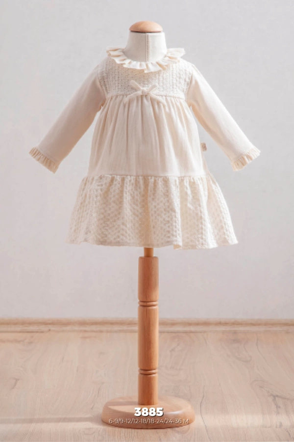 Ruffled Lace Skirt Detailed Ecru Baby Girl Dress (6-36 Months)