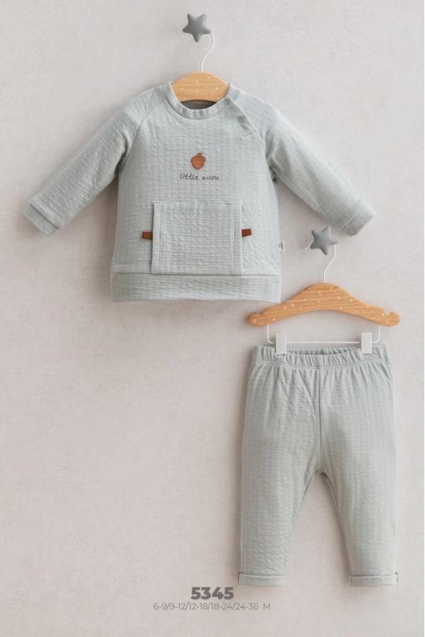 Boy Baby In the Woods Little Acorn Blue 2-Piece Top and Bottom Set (6-36 Months)