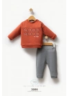 Erkek Bebek Good Mood Yazılı 2li Alt Üst Takım Turuncu-Gri (6-36 Ay)