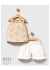 Kız Bebek Bej Renk Yazlık 2Li Takım Toptan Bebek İkili Takım (6-36 Ay)