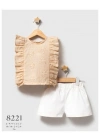 Kız Bebek Bej Renk Yazlık 2Li Takım Toptan Bebek İkili Takım (6-36 Ay)