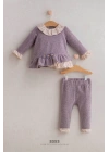 Kız Bebek Autumn Flowers Çiçek Desenli Fırfır Yaka ve Kol Mor 2li Alt Üst Takım (6-36 Ay)