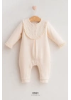 Kız Bebek Cheerful Lace Tulum Ekru - Fırfırlı Dantel Yaka ve Kol (0-9 Ay)