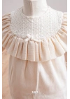 Fırfırlı ve Dantel İşlemeli Ekru Kız Bebek Elbise (6-36 Ay)