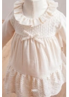 Fırfırlı Dantel Etek Detaylı Ekru Kız Bebek Elbise (6-36 Ay)