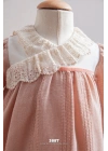 Asimetrik Dantel Yakalı Gül Kurusu Kız Bebek Elbise (6-36 Ay)