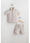 Erkek Bebek Casual Toptan 2li Takım Gri Renk - Kısa Kollu Düğmeli Gömlek ve Cepli Şort (6-36 Ay)