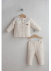 Erkek Bebek Ceremony Boy Nakış ve Düğme Detaylı Alt Üst Takım Ekru Renk (6-36 Ay)