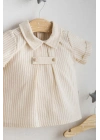 Erkek Bebek Hello Summer Bebe Yaka 2li Takım Kahve - Elastik Belli Şort ve Çizgili Gömlek (6-36 Ay)
