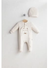 Erkek Bebek Little Bear Nakışlı Tulum Ekru Renk %100 Pamuk (0-6 Ay)