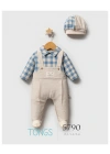 Erkek Bebek Mavi Renk Mevsimlik Plaid Tulum (0-6 Ay)
