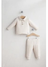 Erkek Bebek Little Bear Pileli Alt Üst Takım Ekru Renk %100 Pamuk (6-36 Ay)